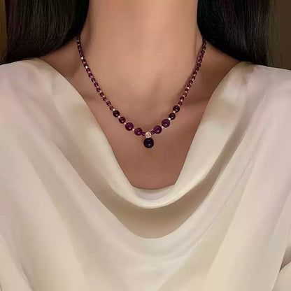 Amethyst Stone & Crystal Beaded Necklace