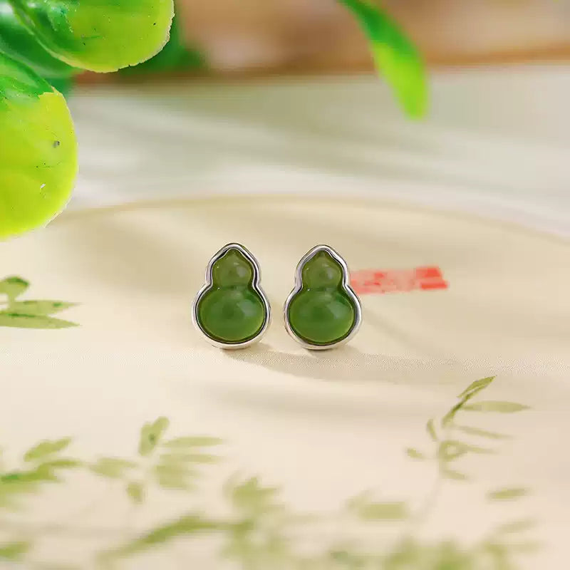 Elaina Jade Fortune Gourd Stud Earrings