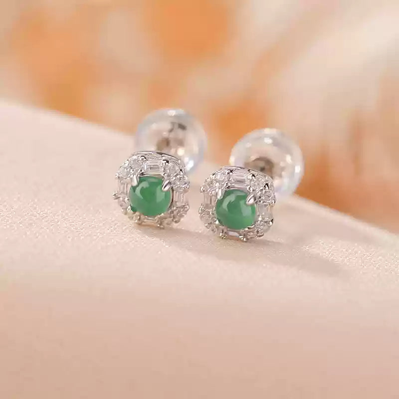 Emerald Halo Stud Earrings