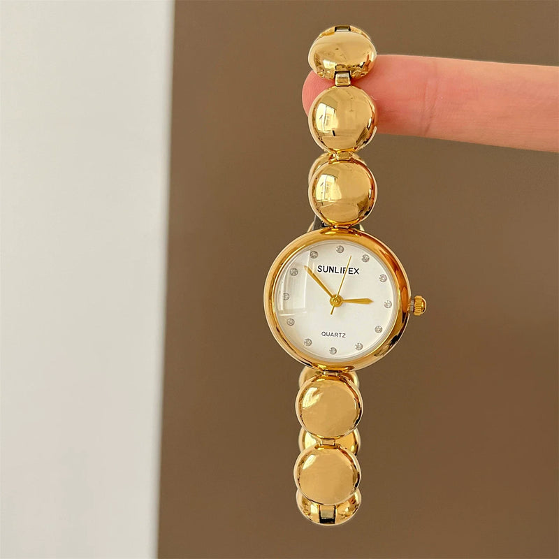 Small Dial Gold Bead Bracelet Watch