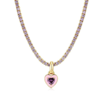 Heart Pendant Gemstone Tennis Necklace