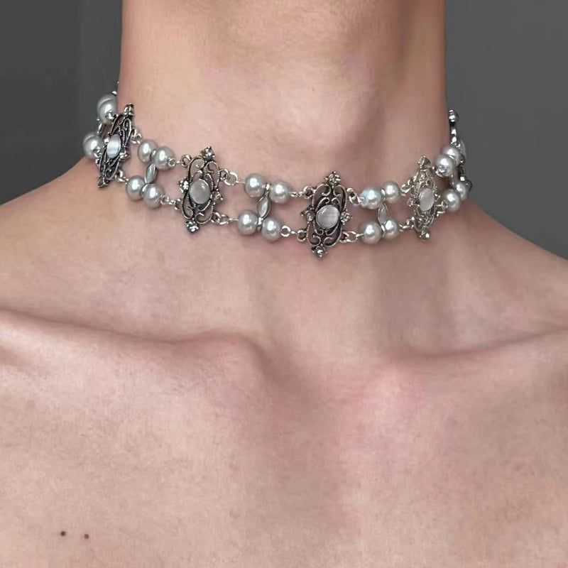 Retro Baroque Style Cross Pearl Layered Necklace