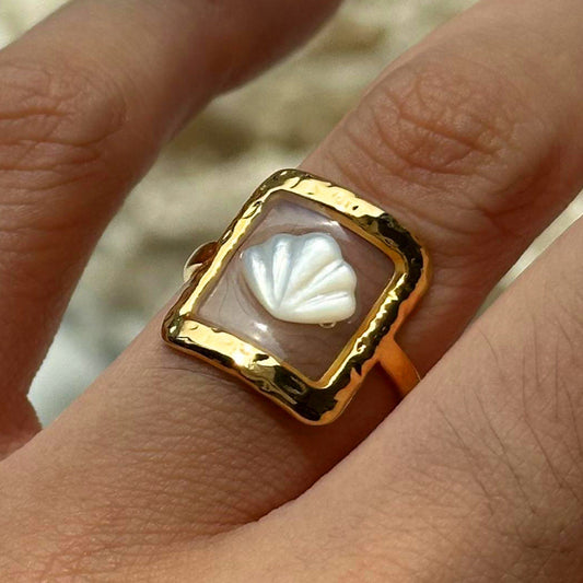 Transparent Shell Square Ring