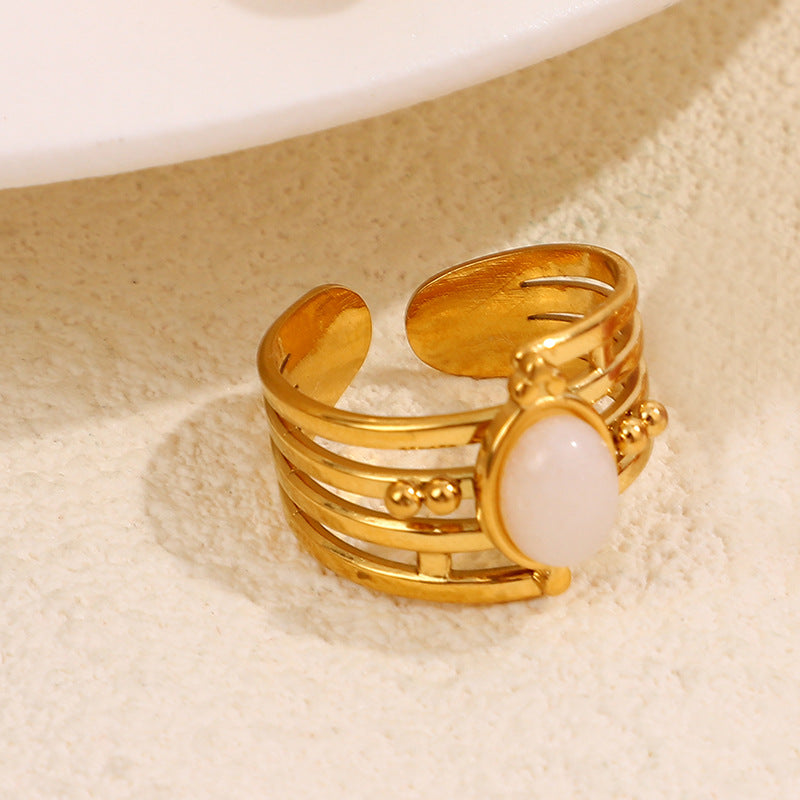 Leeba Layered Stone Open Ring