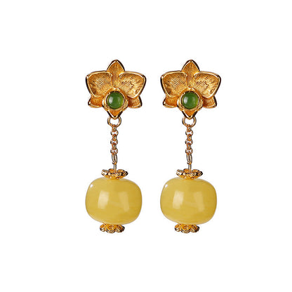 Diana Jade and Honey Amber Drop Earrings