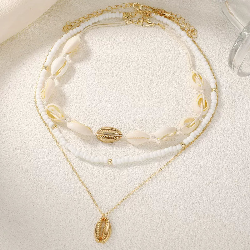 Layered Pearl and Shell Necklace