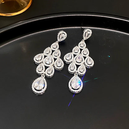 Laurie Zircon Leaf Tassel Earrings