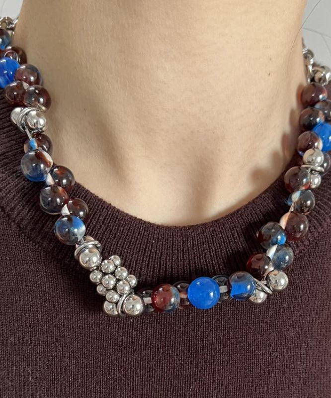 Original Colorblock Stainless Steel Acrylic Beads Gratuated Bead Necklace Yr010