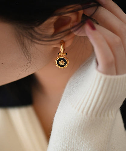 Original Design Black Onyx Roses Gold Plated Drop Earrings