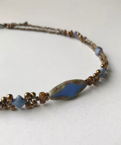 Original Design Blue Alloy Geometry Beading Gratuated Bead Necklace