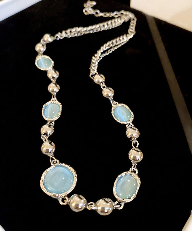 Original Design Blue Alloy Resin Crystal Tassel Princess Necklace Po057