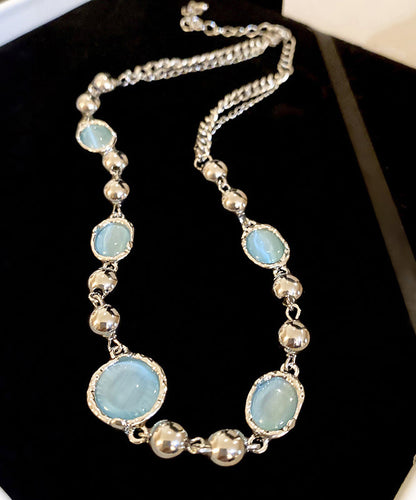 Original Design Blue Alloy Resin Crystal Tassel Princess Necklace Po057