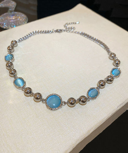 Original Design Blue Alloy Resin Crystal Tassel Princess Necklace Po057
