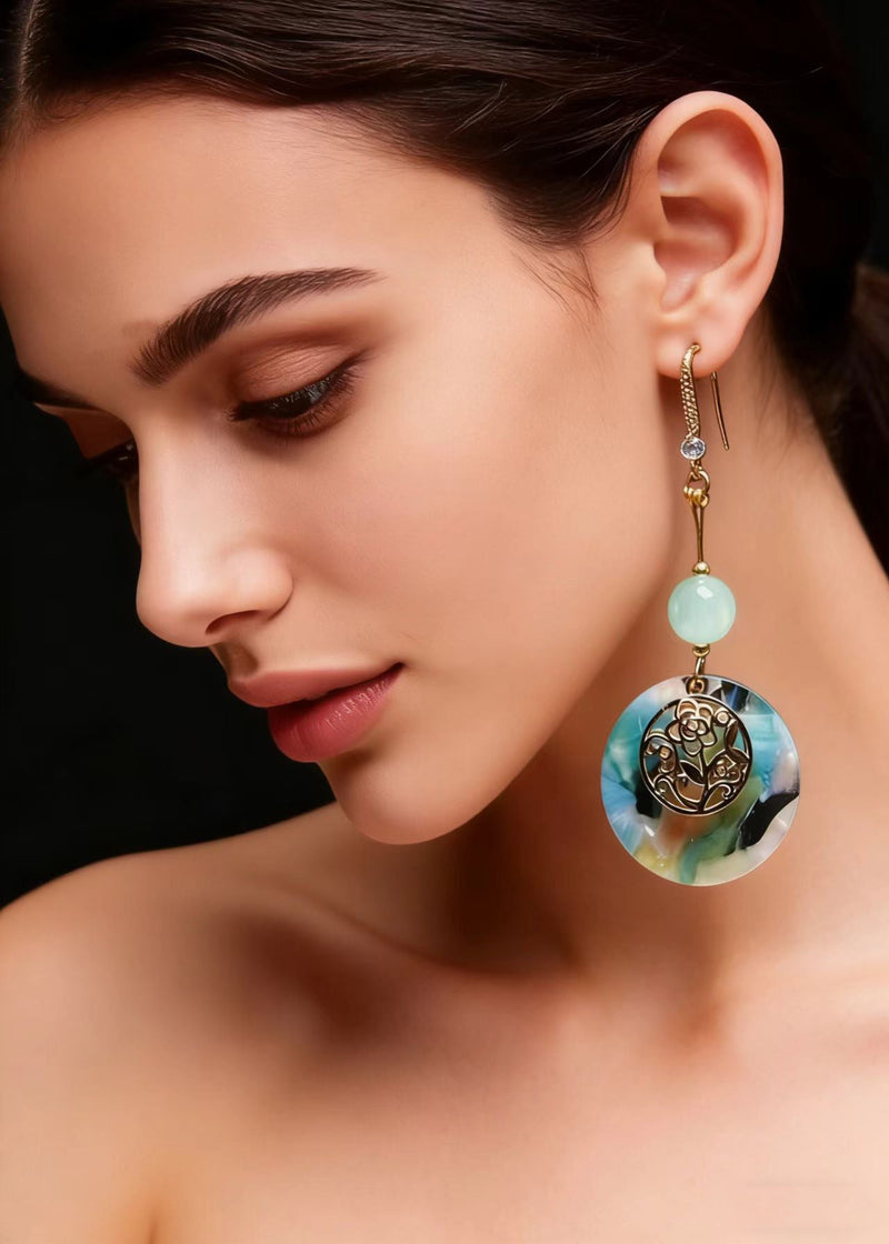 Original Design Blue Circular Jade National Style Drop Earrings