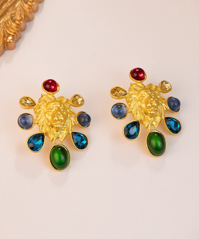 Original Design Gold Inlaid Sterling Silver Overgild Coloured Glaze Stud Earrings Gh1028