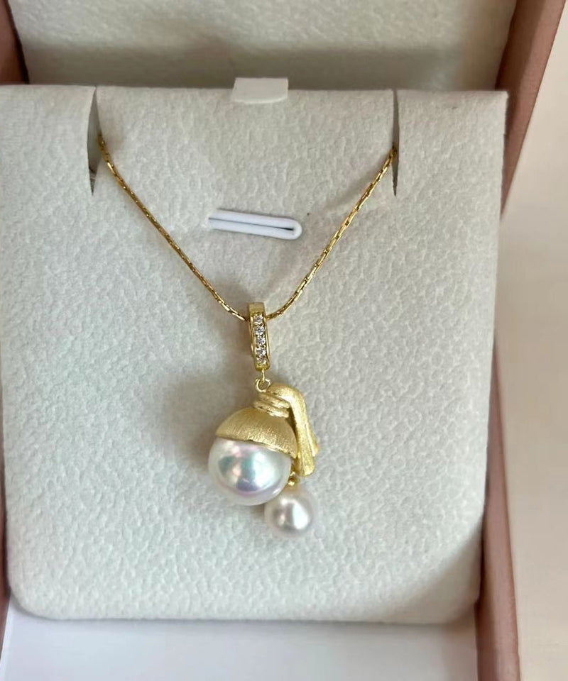 Original Design Gold Sterling Silver Overgild Pearl Pendant Necklace Yi034
