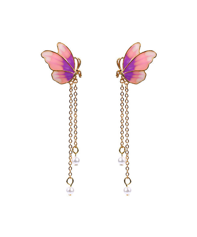 Original Design Gradient Color Ancient Gold Pearl Butterfly Tassel Earrings Gh1082