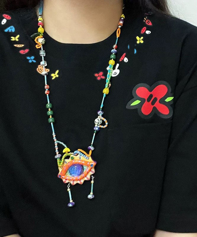 Original Design Rainbow Alloy Beading Tassel Pendant Necklace Rg018