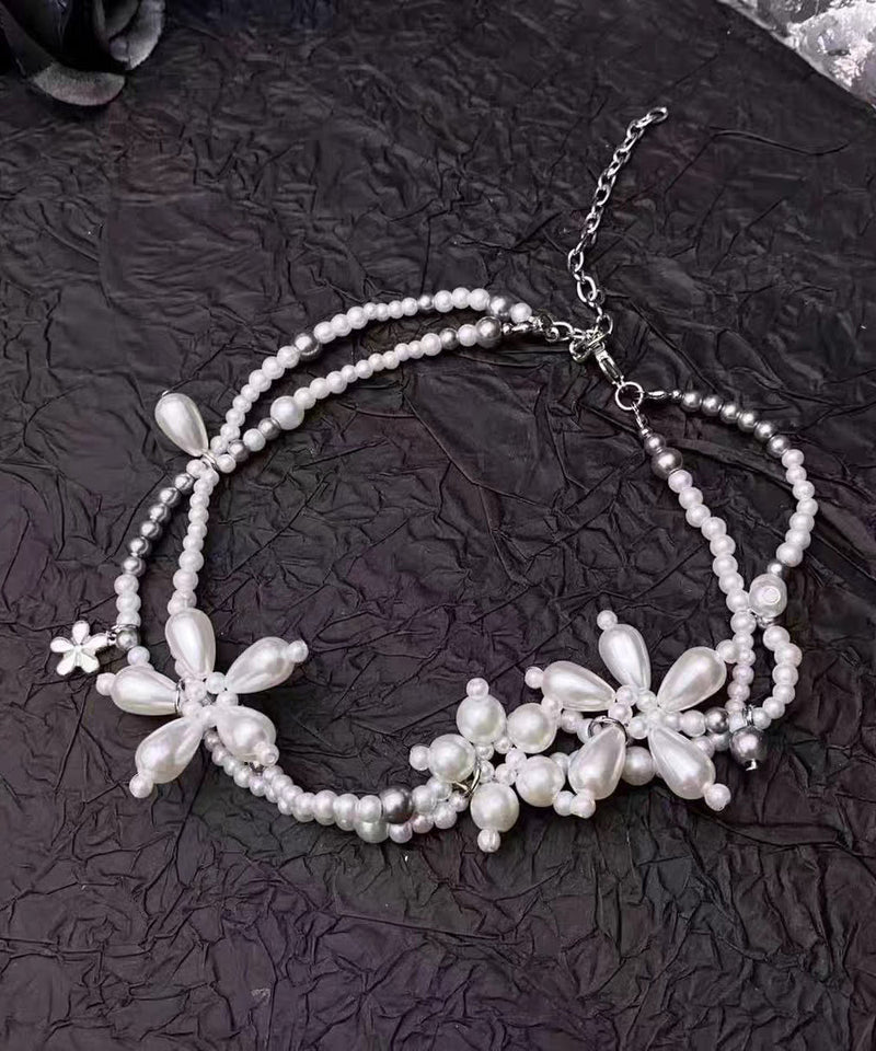 Original Design White Alloy Pearl Beading Pendant Necklace Yu022
