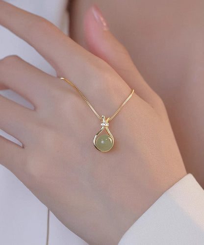 Original Gold Sterling Silver Overgild Zircon Chalcedony Pendant Necklace Wf022