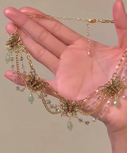 Original Green Sterling Silver Overgild Zircon Butterfly Tassel Pendant Necklace Po077