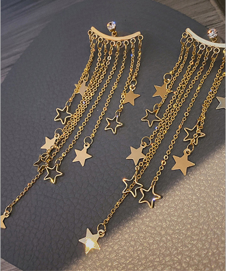 Oversize Gold Alloy Star Tassel Drop Earrings Ly1789
