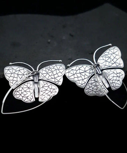 Oversize Silk Sterling Silver Butterfly Hoop Earrings Tw1044