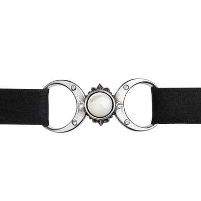 Triple Goddess Moon Pearl Ribbon Choker Necklace by Alchemy Gothic