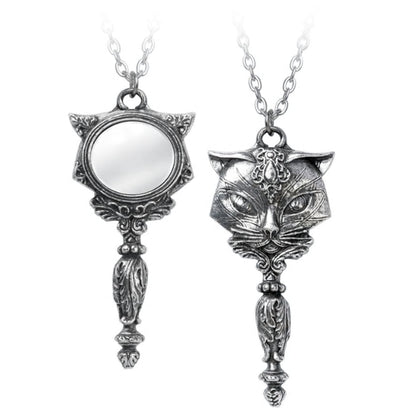 Sacred Cat Goddess Vanitas Pendant Mirror Necklace by Alchemy Gothic