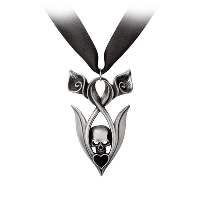 Eternal Peace Skull Lily Heart Pendant Necklace by Alchemy Gothic
