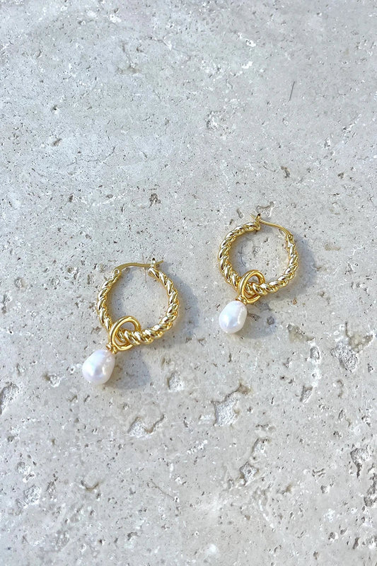 Twist Pearl Drop Earrings - Gold/pearl