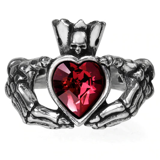 Claddagh by Night Red Crystal Heart Ring by Alchemy Gothic