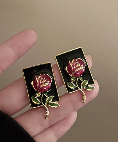 Regular Gold Sterling Silver Overgild Rose Drip Glaze Stud Earring Kx1049