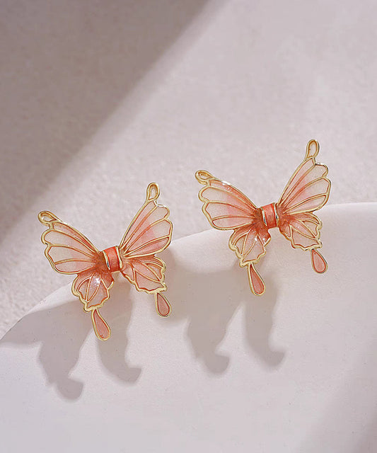 Regular Orange Copper Resin Butterfly Stud Earrings Gh1067
