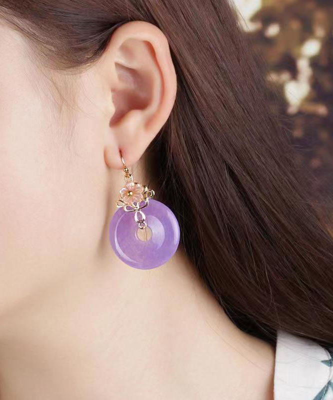 Regular Purple 24k Gold Shell Flower Chalcedony Drop Earrings