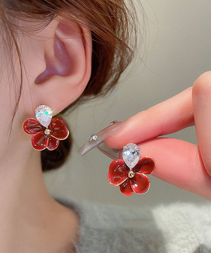 Regular Red Copper Zircon Drip Oil Stud Earrings