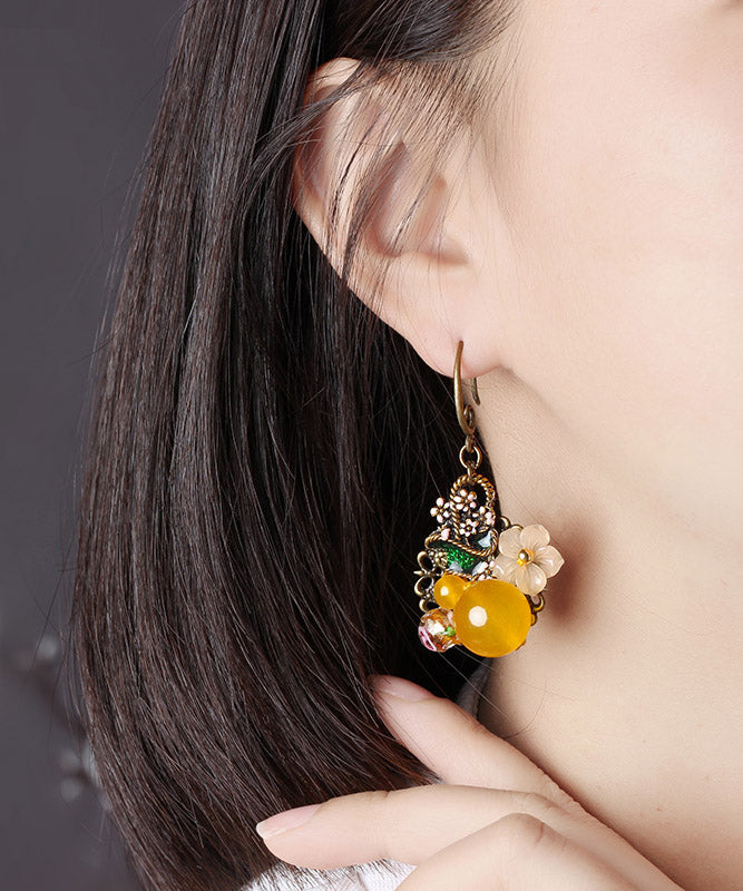 Regular Yellow Copper Pearl Coloured Glaze Oil Drip Drop Earrings