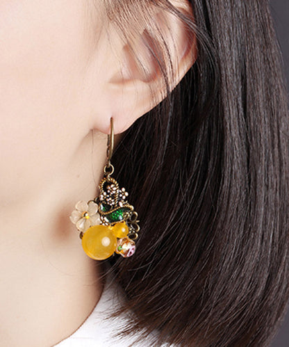 Regular Yellow Copper Pearl Coloured Glaze Oil Drip Drop Earrings