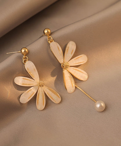 Retro Beige Asymmetricar Alloy Pearl Resin Drop Earrings