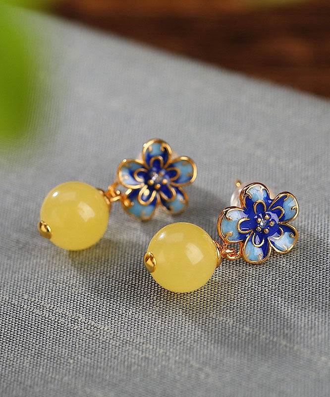Retro Blue Sterling Silver Overgild Beeswax Drop Earrings