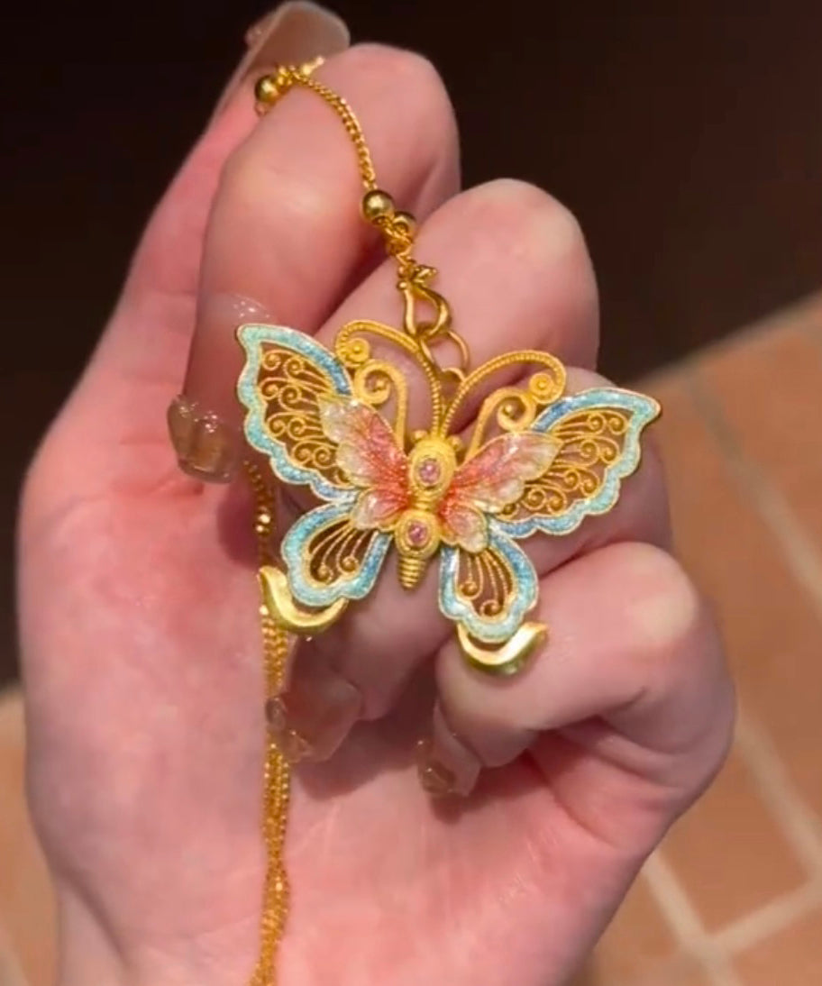 Ancient Butterfly Necklace Enamel Pendant Retro Gold