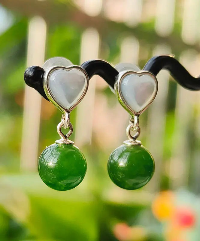 Sterling Silver Inlaid Love Shell Jadedrop Earrings
