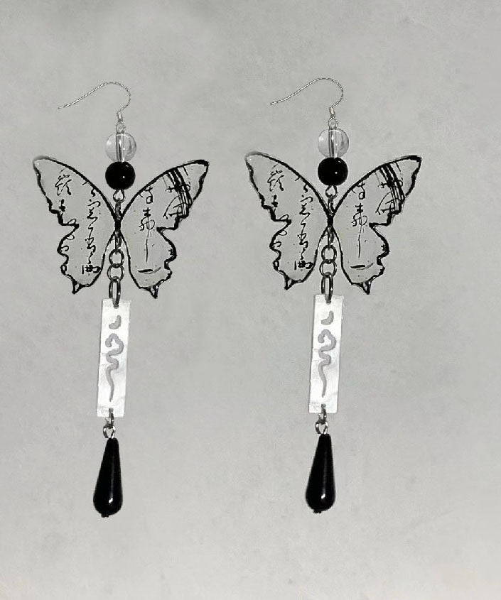 Retro Ink and Wash Butterfly Tassel Water Drop Drop Earrings