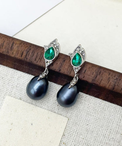 Retro Royal Blue Copper Glass Pearl Tassel Drop Earrings