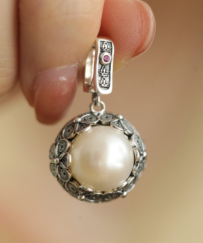 Retro Silk Sterling Silver Pearl Pendant Necklace Kx1085
