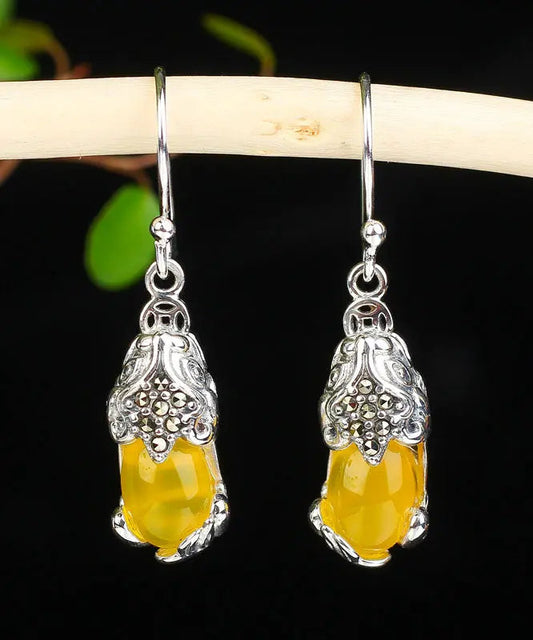 Sterling Silver Inlaid Chalcedony a Mythical Wild Animal Drop Earrings
