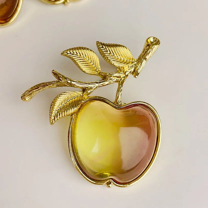 Medieval Style Apple Brooch and Earrings Set