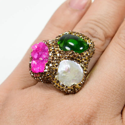 Pearl & Agate Druzy Ring