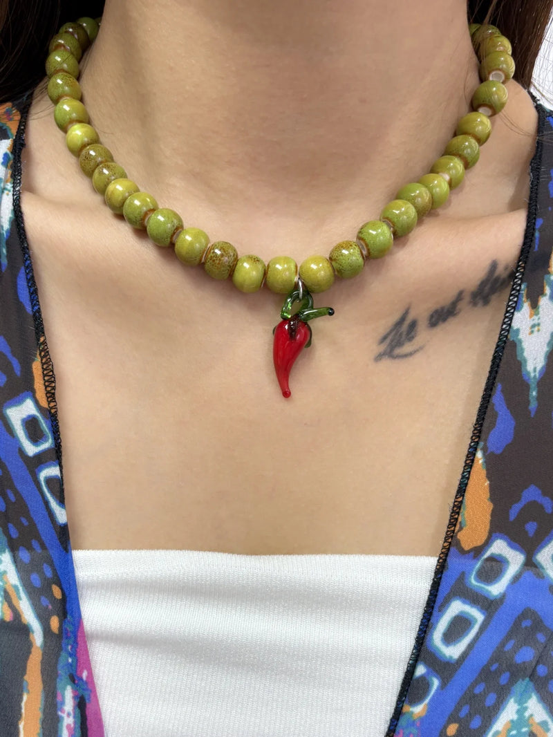 Glass Pendant Beaded Necklace