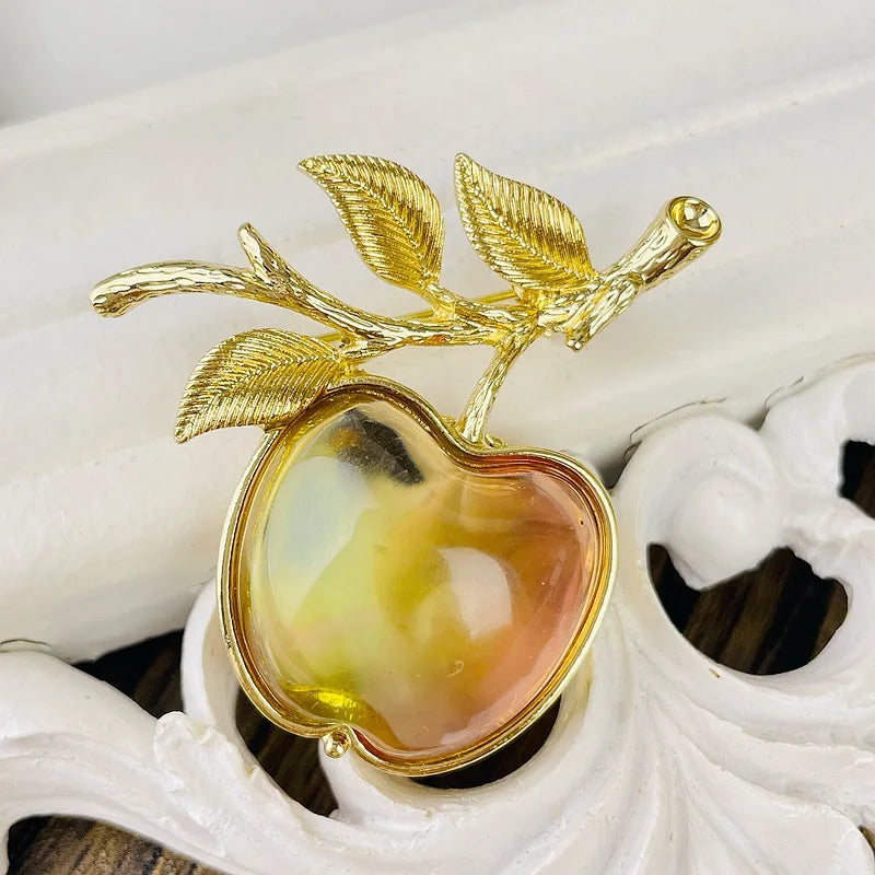 Medieval Style Apple Brooch and Earrings Set